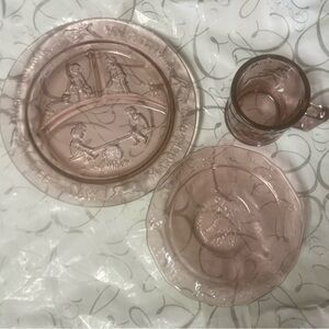 Nursery Rhyme Glass Grill Plate Bowl & Cup